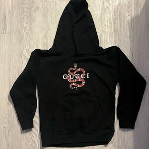 Gucci Kids Black Hoodie with Red Snake Motif